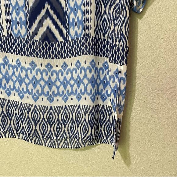 Chicos Blue Sheer Boho Tunic Mini Dress Womens S Casual Ikat Beachy Summer - Picture 3 of 8